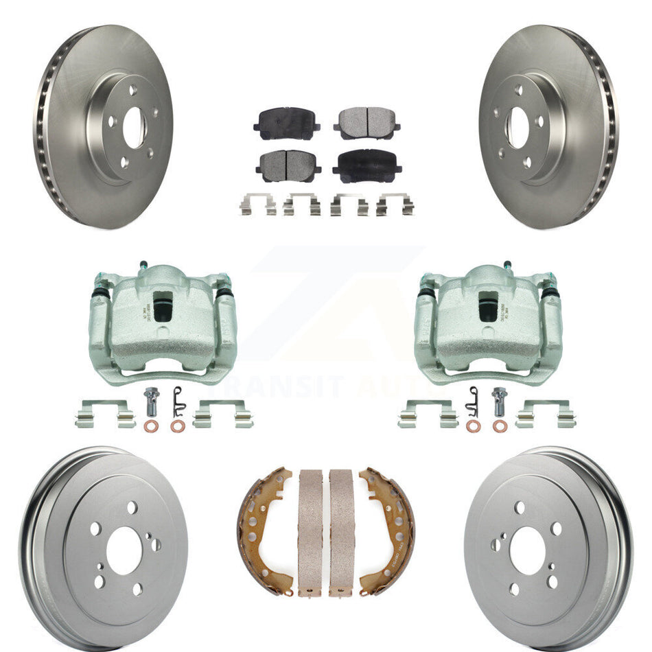 Front Rear Brake Caliper Coat Rotors Drum Semi-Metallic Pad Kit (8Pc) For Toyota Corolla KCG-100395P