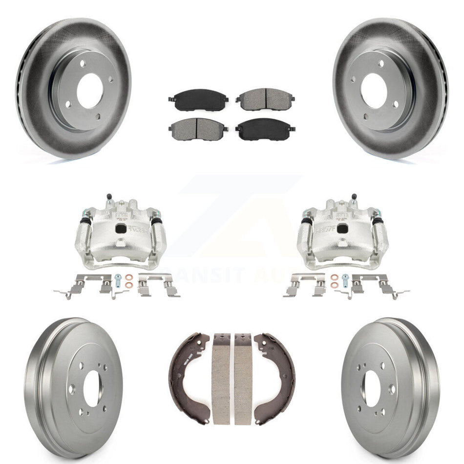 Front Rear Brake Caliper Coated Rotors Drum Semi-Metallic Pad Kit (8Pc) For Nissan Versa KCG-100395S