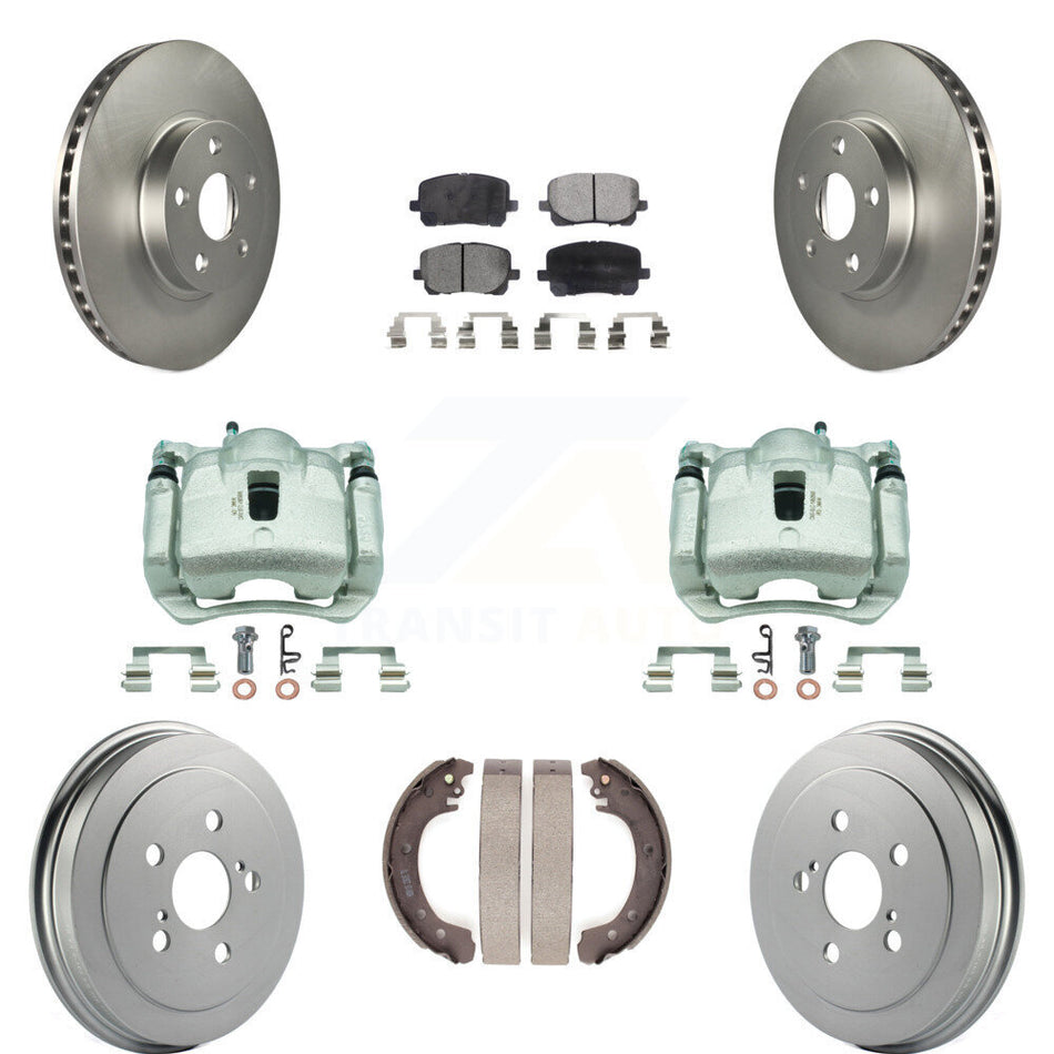 Front Rear Brake Caliper Coat Rotors Drum Semi-Metallic Pad Kit (8Pc) For Toyota Corolla KCG-100396P
