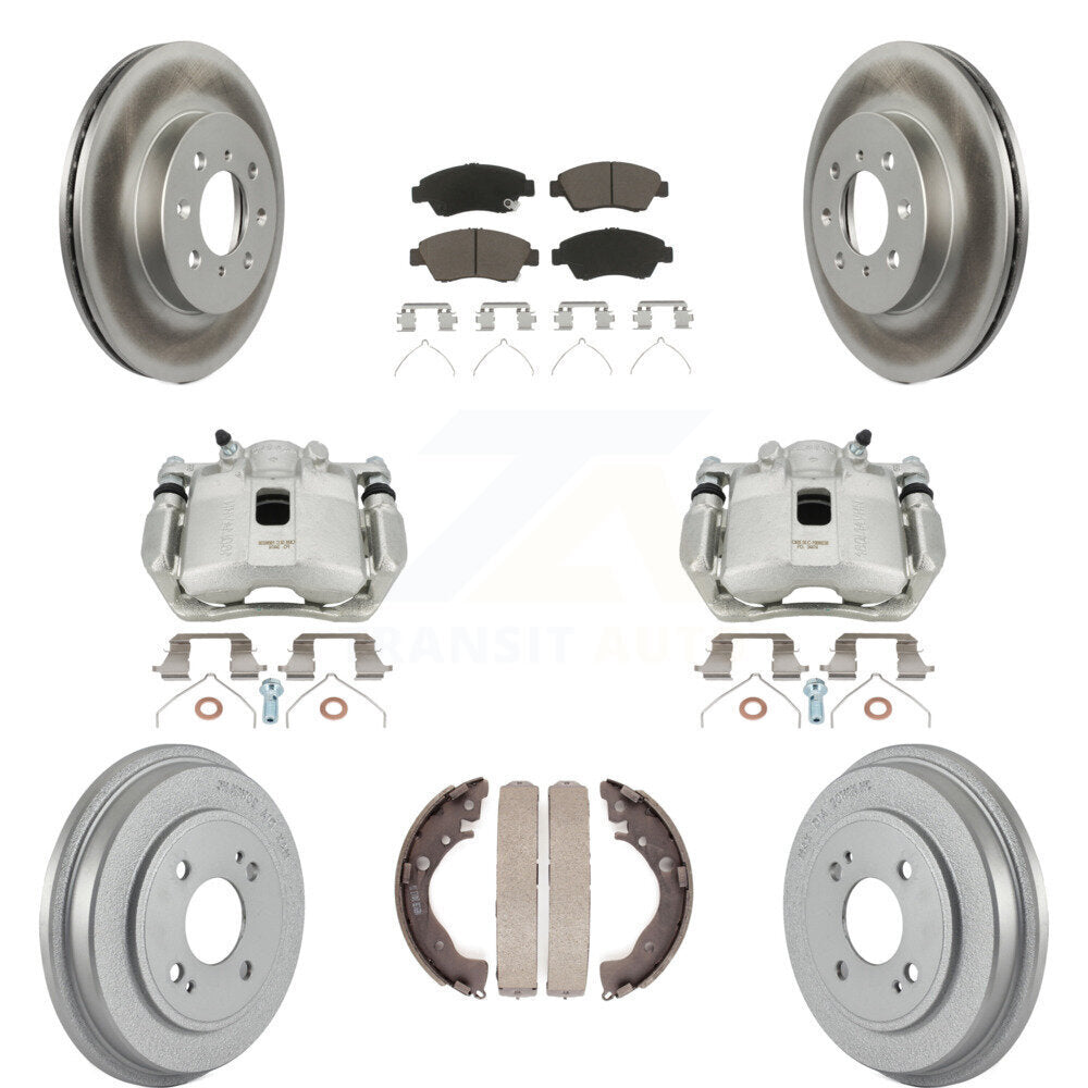 Front Rear Disc Brake Caliper Coated Rotors Drums Ceramic Pads Kit (8Pc) For Honda Fit KCG-100397C by Transit Auto