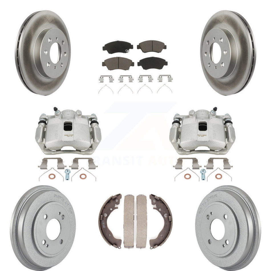Front Rear Disc Brake Caliper Coated Rotors Drums Ceramic Pads Kit (8Pc) For Honda Fit KCG-100397C