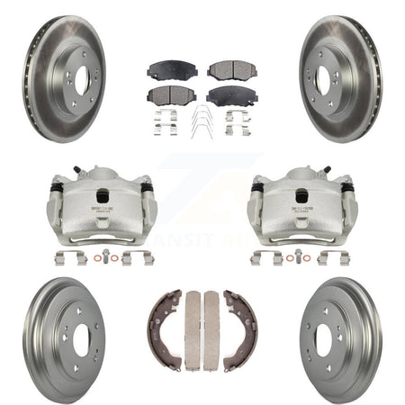 Front Rear Brake Caliper Coated Rotors Drum Semi-Metallic Pads Kit (8Pc) For Honda Civic KCG-100397P