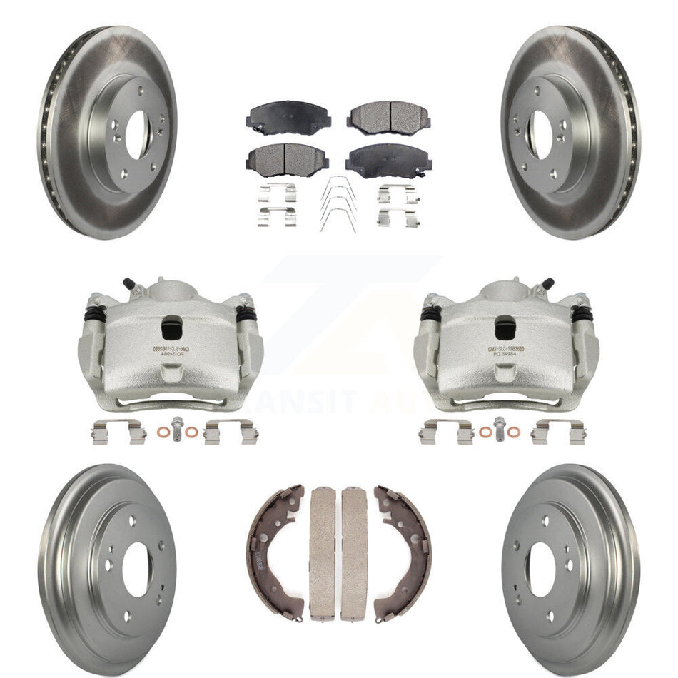 Front Rear Brake Caliper Coated Rotors Drum Semi-Metallic Pads Kit (8Pc) For Honda Civic KCG-100397P