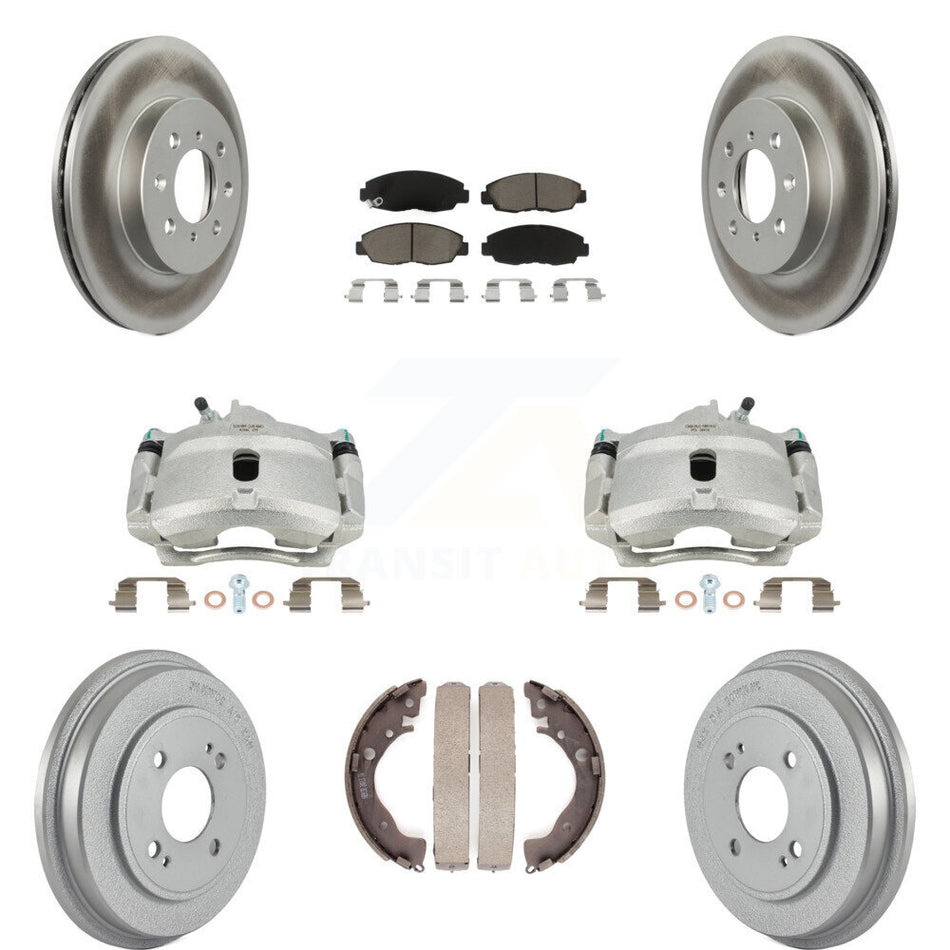 Front Rear Disc Brake Caliper Coated Rotors Drums Ceramic Pads Kit (8Pc) For Honda Insight KCG-100398C