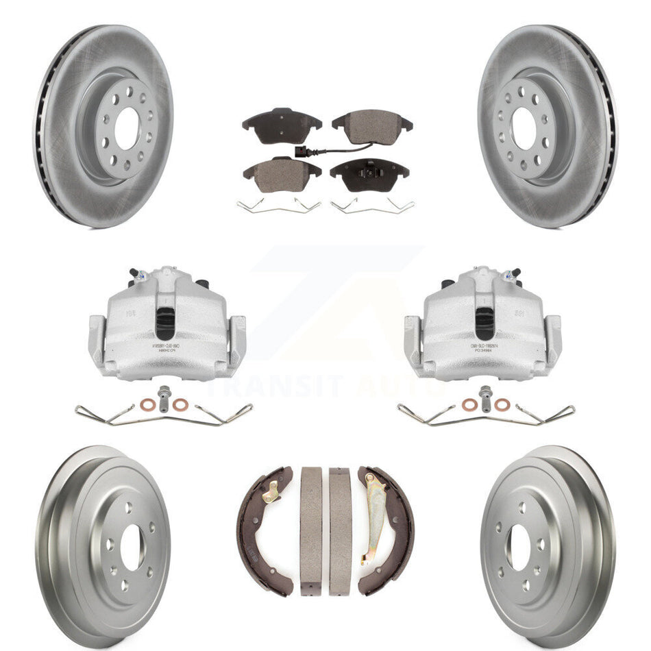 Front Rear Disc Brake Caliper Coated Rotors Drums Ceramic Pads Kit (8Pc) For Volkswagen Jetta With 312mm Diameter Rotor KCG-100398T