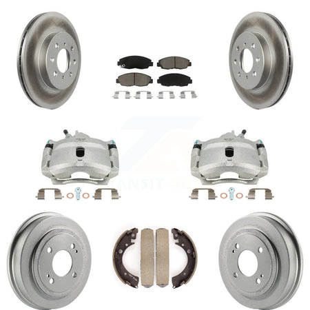 Front Rear Disc Brake Caliper Coated Rotors Drums Ceramic Pads Kit (8Pc) For Honda Civic Acura EL KCG-100399C by Transit Auto