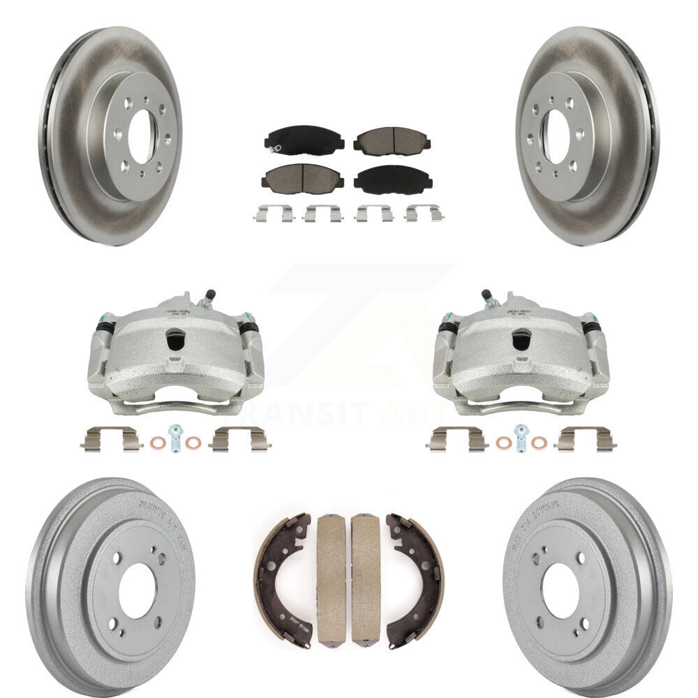 Front Rear Disc Brake Caliper Coated Rotors Drums Ceramic Pads Kit (8Pc) For Honda Civic KCG-100400C by Transit Auto