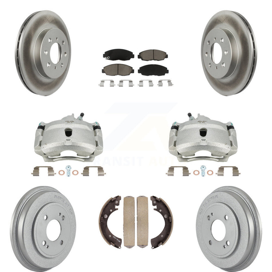 Front Rear Disc Brake Caliper Coated Rotors Drums Ceramic Pads Kit (8Pc) For Honda Civic KCG-100400C