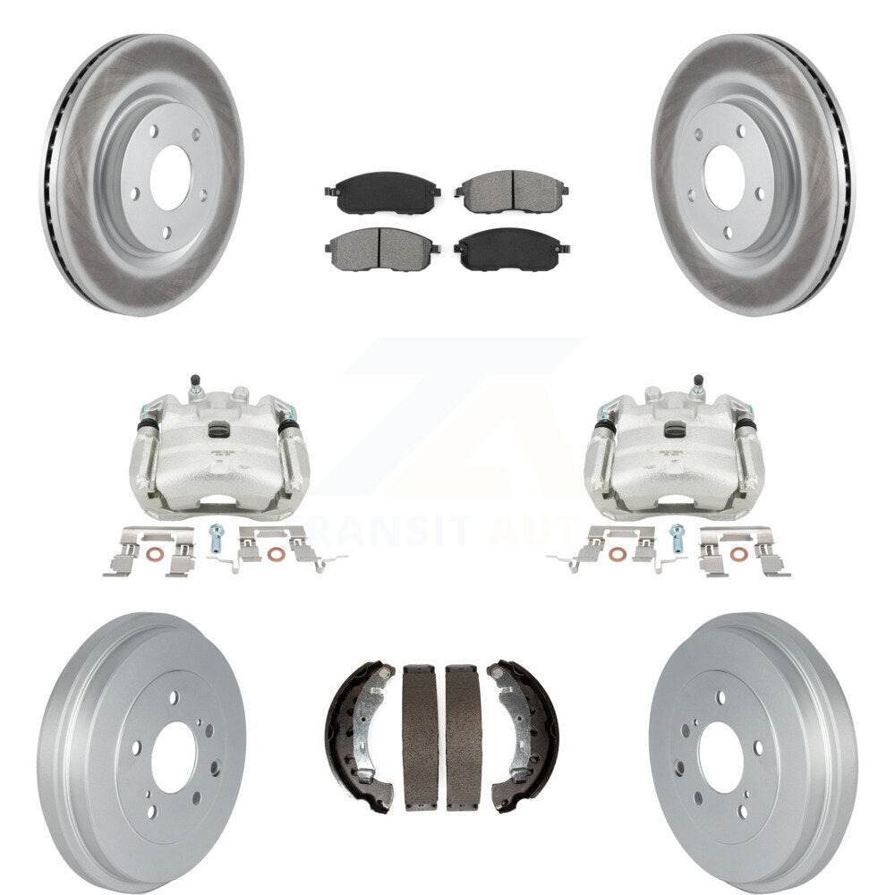 Front Rear Disc Brake Caliper Coated Rotors Drums Semi-Metallic Pads Kit (8Pc) For 2017-2019 Nissan Sentra Turbocharged KCG-100400S by Transit Auto