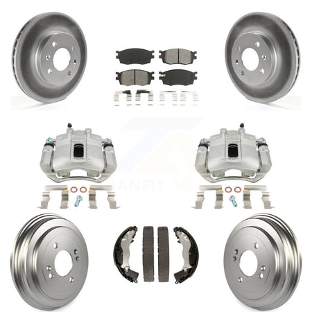 Front Rear Disc Brake Caliper Coated Rotors Drums Semi-Metallic Pads Kit (8Pc) For Hyundai Accent Kia Rio Rio5 KCG-100402S by Transit Auto