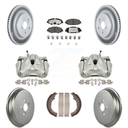 Front Rear Disc Brake Caliper Coated Rotors Drums Ceramic Pads Kit (8Pc) For 2019 Toyota Corolla 2.0L KCG-100402T by Transit Auto