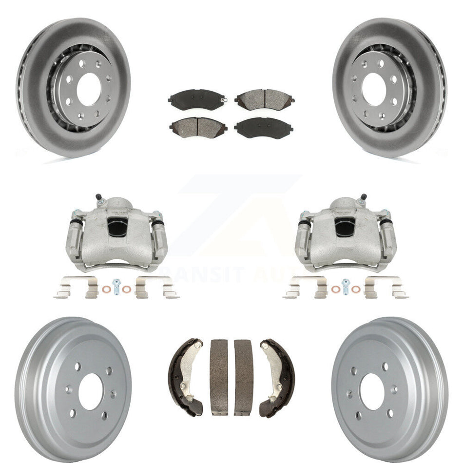 Front Rear Disc Brake Caliper Coated Rotors Drums Semi-Metallic Pads Kit (8Pc) For Chevrolet Aveo Spark Aveo5 Pontiac G3 Suzuki Wave Wave5 Swift+ KCG-100403S