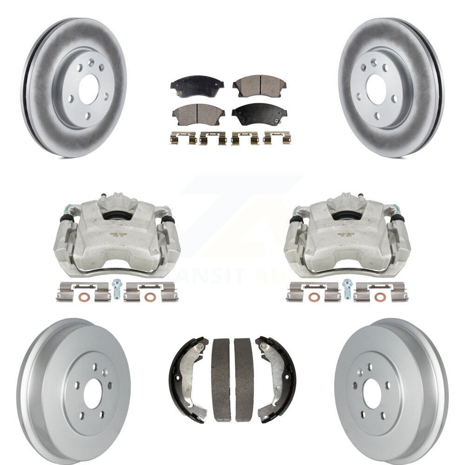 Front Rear Disc Brake Caliper Coated Rotors Drums Ceramic Pads Kit (8Pc) For Chevrolet Cruze Limited KCG-100403T by Transit Auto