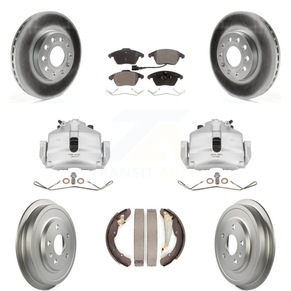 Front Rear Disc Brake Caliper Coated Rotors Drums Semi-Metallic Pads Kit (8Pc) For Volkswagen Jetta Beetle With 288mm Diameter Rotor KCG-100404P