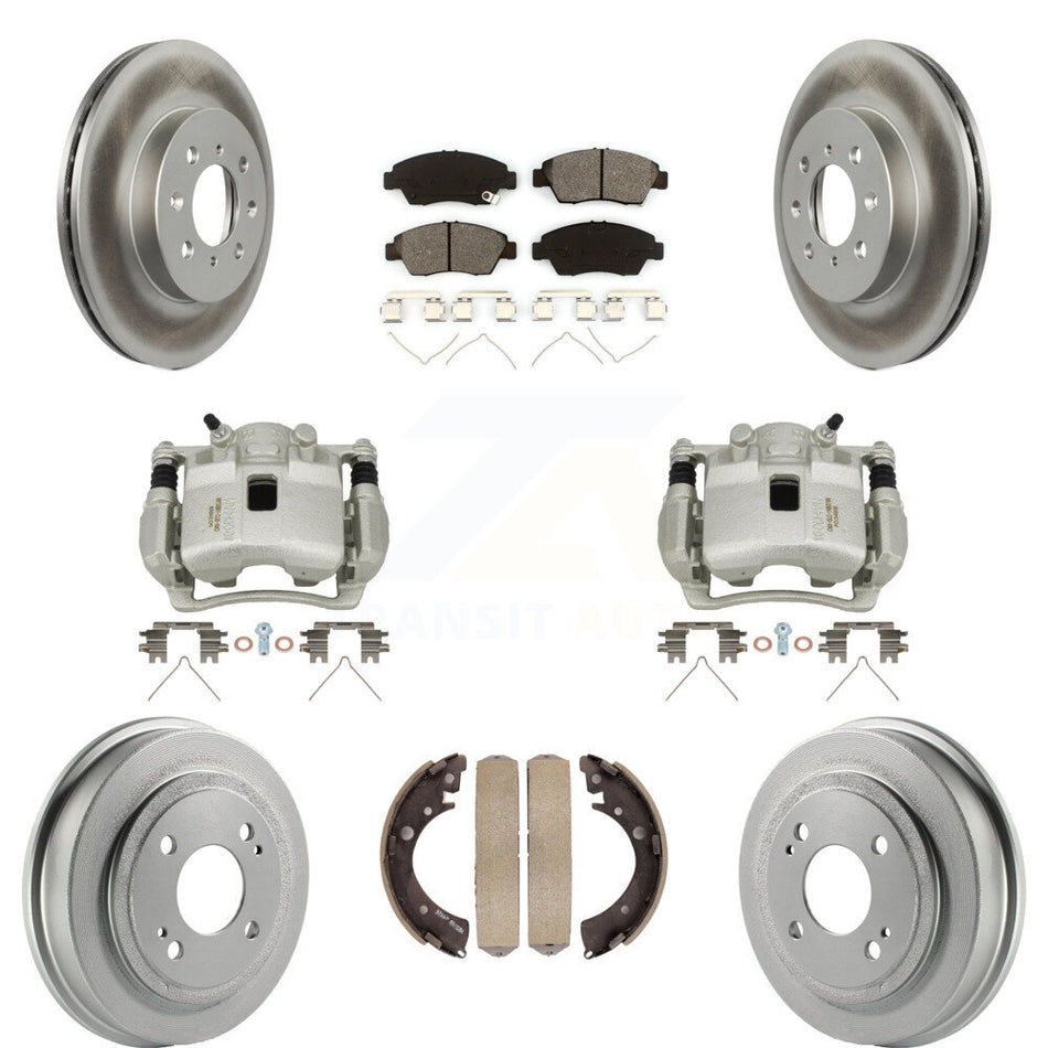 Front Rear Brake Caliper Coat Rotor Drum Semi-Metallic Pad Kit (8Pc) For 07-08 Honda Fit KCG-100405S