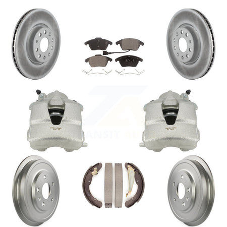 Front Rear Disc Brake Caliper Coated Rotors Drums Semi-Metallic Pads Kit (8Pc) For Volkswagen Jetta With 312mm Diameter Rotor KCG-100406P by Transit Auto