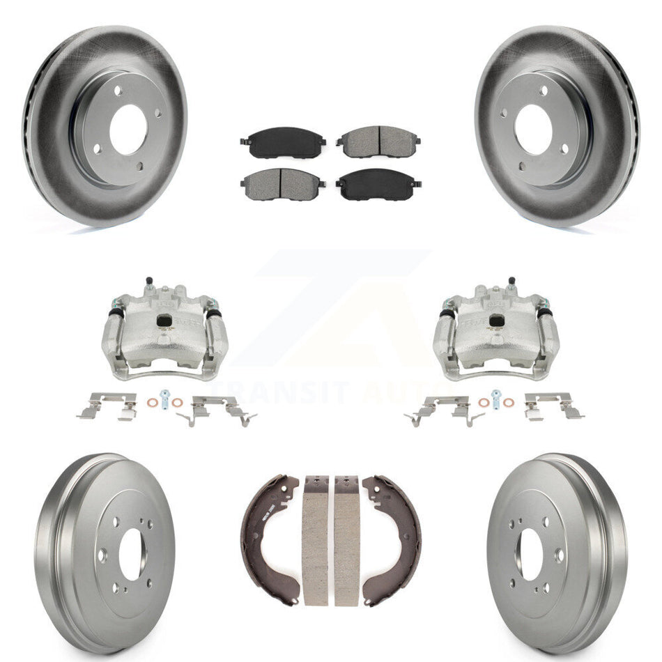 Front Rear Disc Brake Caliper Coated Rotors Drums Semi-Metallic Pads Kit (8Pc) For Nissan Sentra KCG-100406S