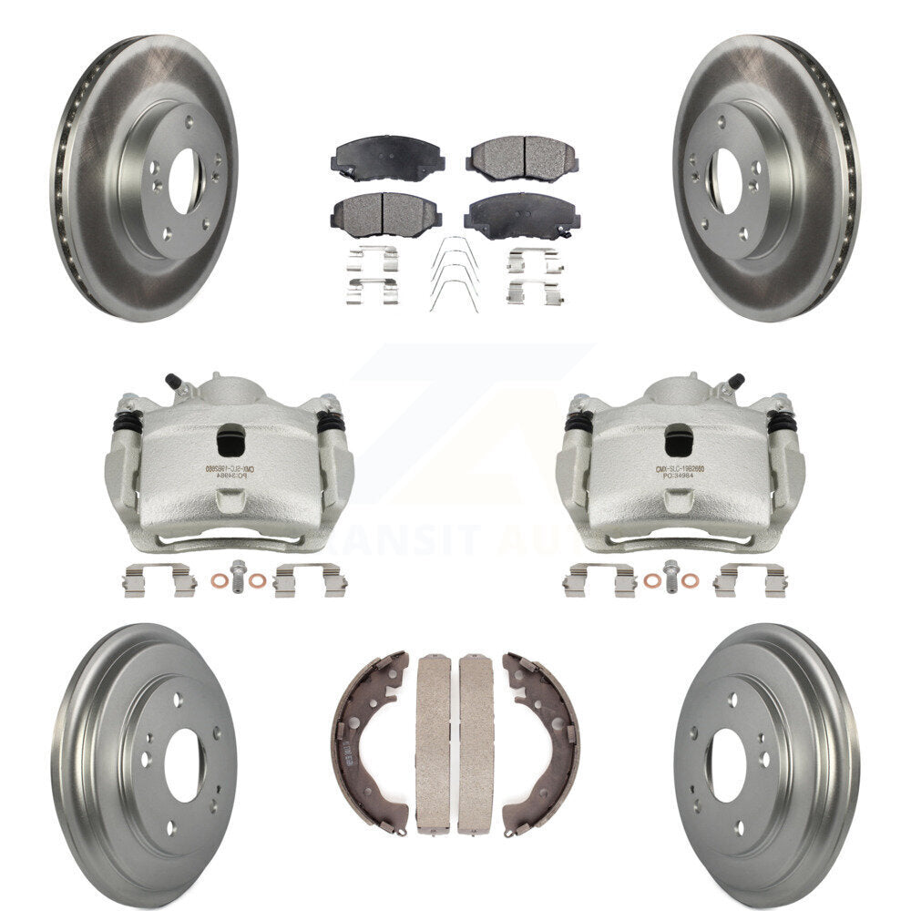 Front Rear Disc Brake Caliper Coated Rotors Drums Ceramic Pads Kit (8Pc) For Honda Civic KCG-100406T