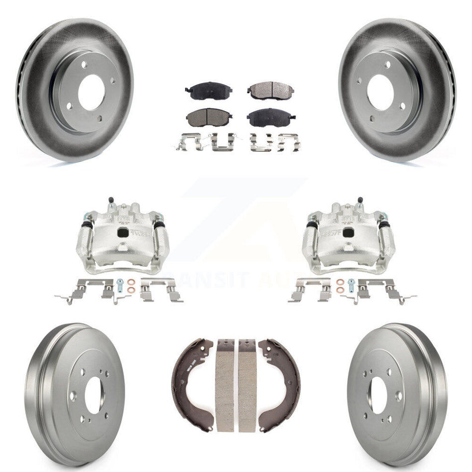 Front Rear Brake Caliper Coated Rotors Drum Ceramic Pads Kit (8Pc) For Nissan Versa Cube KCG-100407T