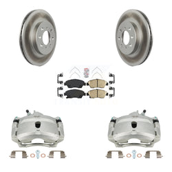 Front Disc Brake Caliper Coated Rotors And Ceramic Pads Kit For 2004-2005 Honda Civic Si with 1.7L With 4 Lug Wheels KCG-100408N