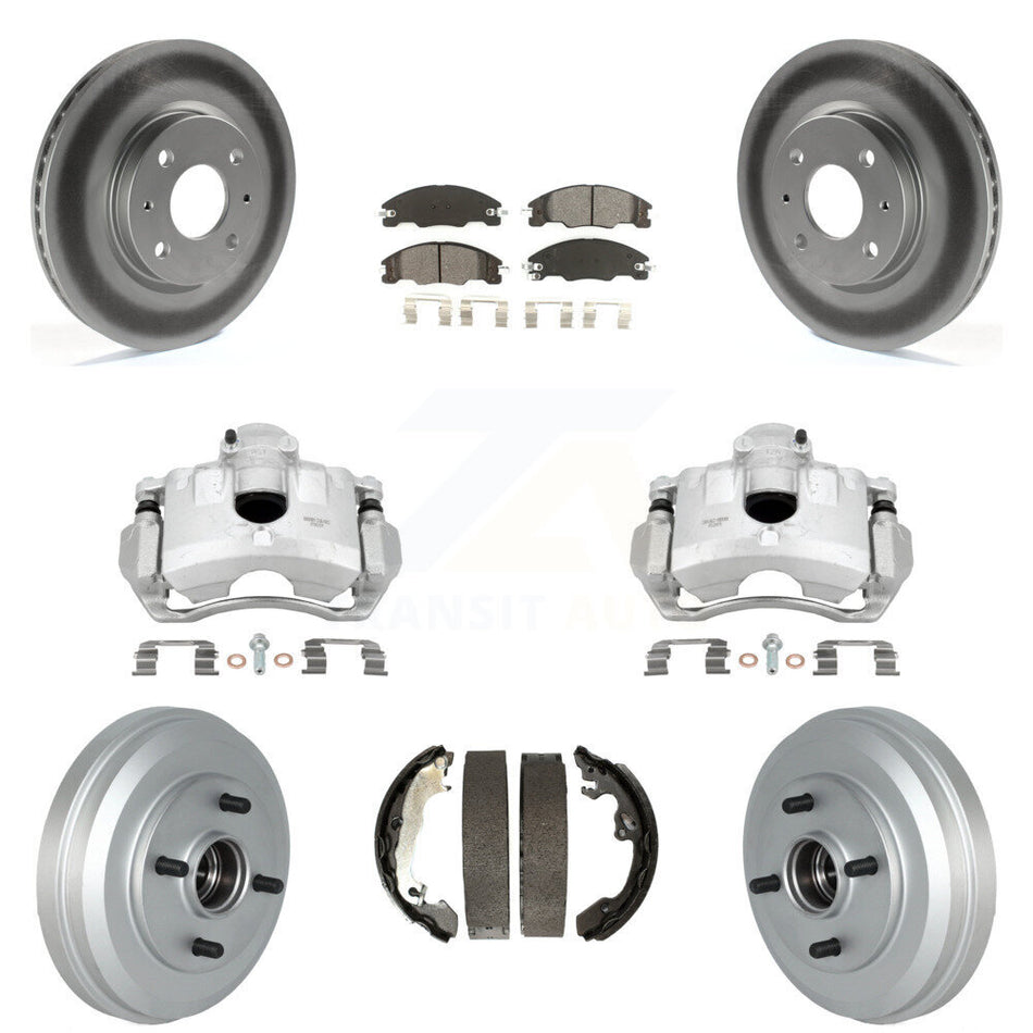 Front Rear Disc Brake Caliper Coat Rotor Drum Semi-Metallic Pad Kit (8Pc) For Ford Focus KCG-100408S