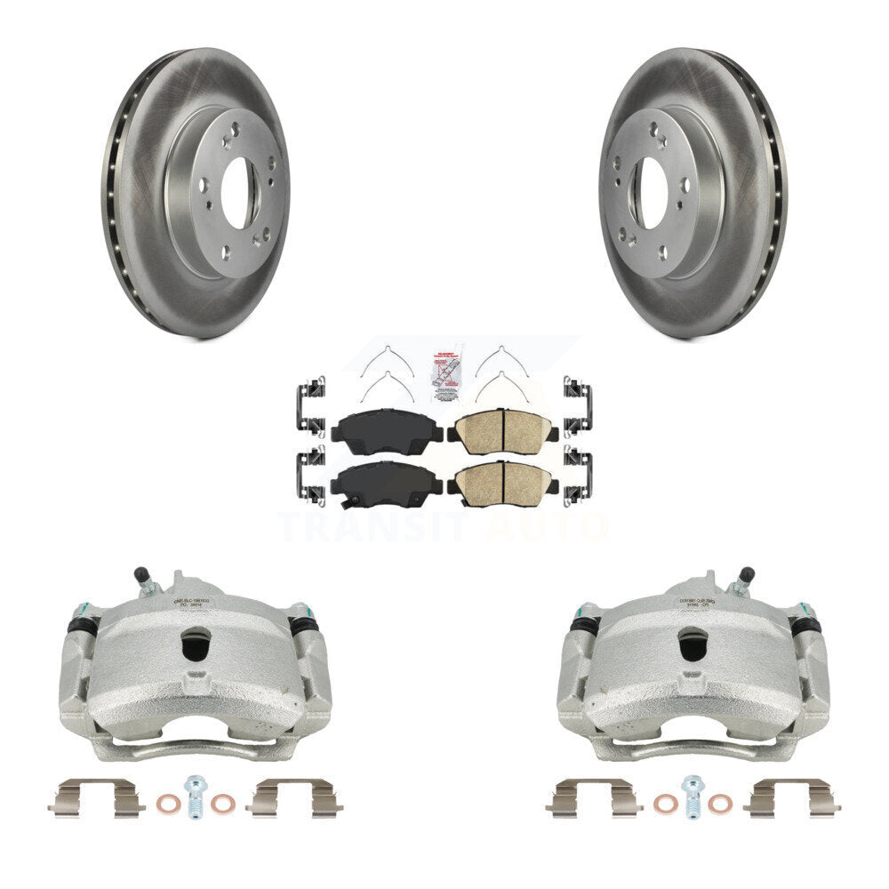 Front Disc Brake Caliper Coated Rotors And Ceramic Pads Kit For 2004-2005 Honda Civic Si with 1.7L With 5 Lug Wheels KCG-100409N by Transit Auto