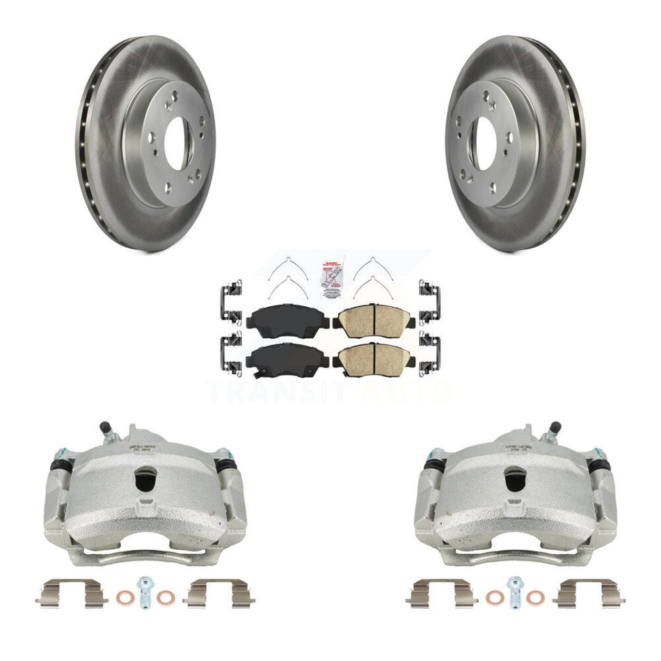 Front Disc Brake Caliper Coated Rotors And Ceramic Pads Kit For 2004-2005 Honda Civic Si with 1.7L With 5 Lug Wheels KCG-100409N