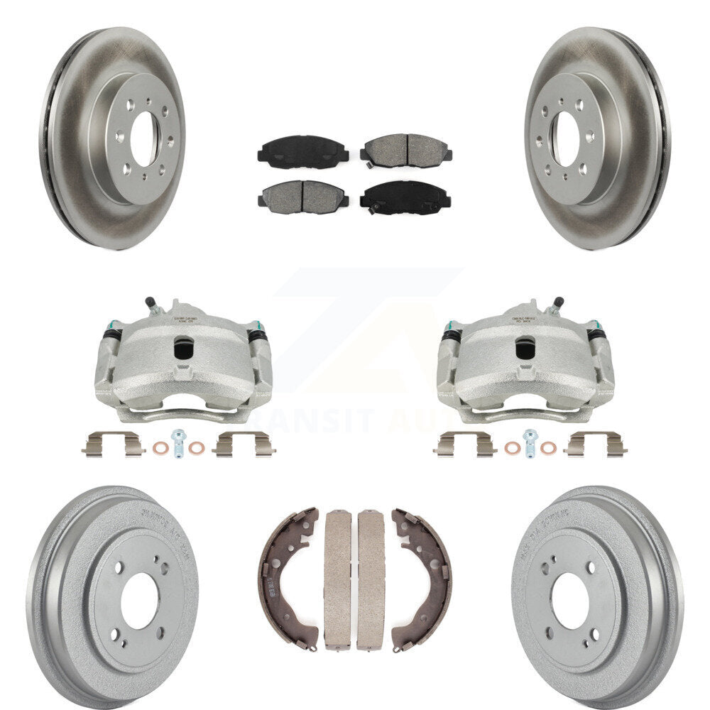 Front Rear Disc Brake Caliper Coated Rotors Drums Semi-Metallic Pads Kit (8Pc) For Honda Insight KCG-100409S by Transit Auto