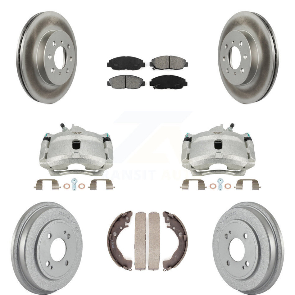 Front Rear Disc Brake Caliper Coated Rotors Drums Semi-Metallic Pads Kit (8Pc) For Honda Insight KCG-100409S