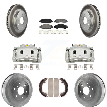 Front Rear Brake Caliper Coat Rotor Drum Semi-Metallic Pad Kit (8Pc) For GMC Sierra 1500 KCG-100411S