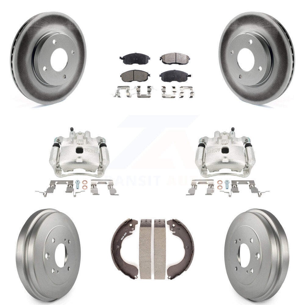 Front Rear Brake Caliper Coated Rotors Drum Semi-Metallic Pad Kit (8Pc) For Nissan Versa KCG-100412P
