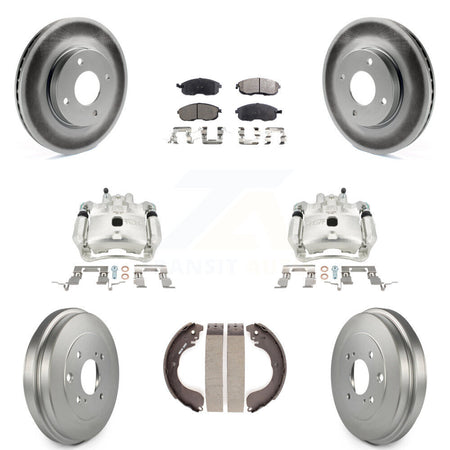 Front Rear Brake Caliper Coated Rotors Drum Semi-Metallic Pad Kit (8Pc) For Nissan Versa KCG-100412P
