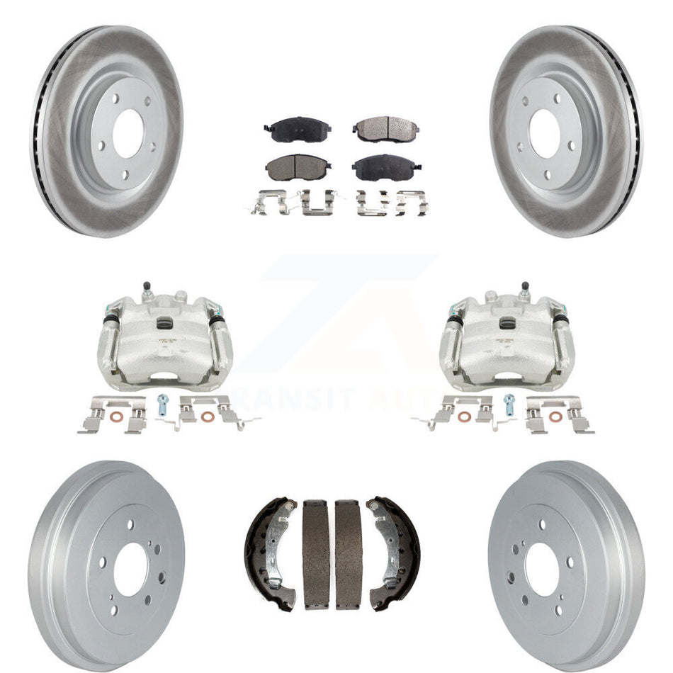 Front Rear Disc Brake Caliper Coated Rotors Drums Ceramic Pads Kit (8Pc) For 2017-2019 Nissan Sentra Turbocharged KCG-100412T by Transit Auto