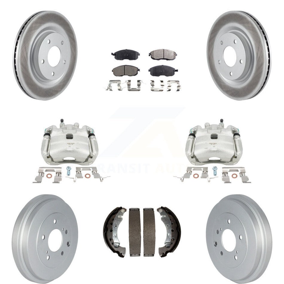 Front Rear Disc Brake Caliper Coated Rotors Drums Ceramic Pads Kit (8Pc) For 2017-2019 Nissan Sentra Turbocharged KCG-100412T