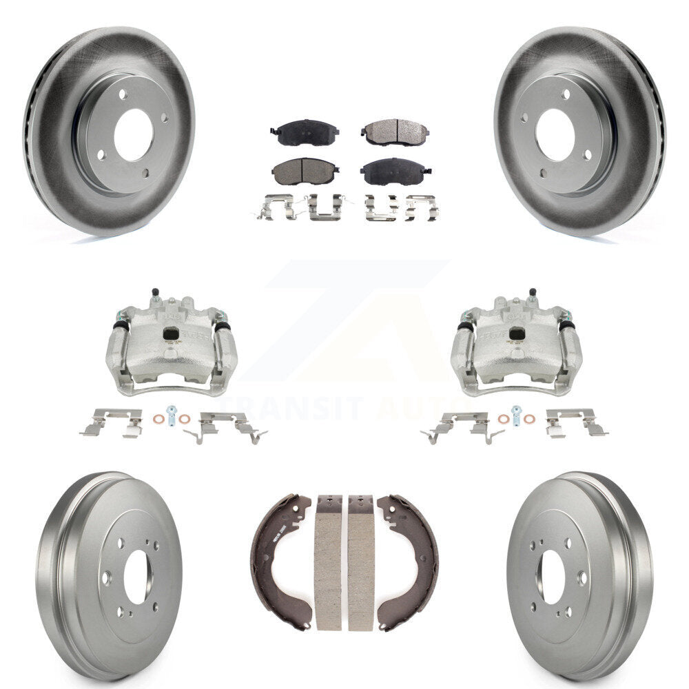 Front Rear Disc Brake Caliper Coated Rotors Drums Semi-Metallic Pads Kit (8Pc) For Nissan Sentra KCG-100413P by Transit Auto