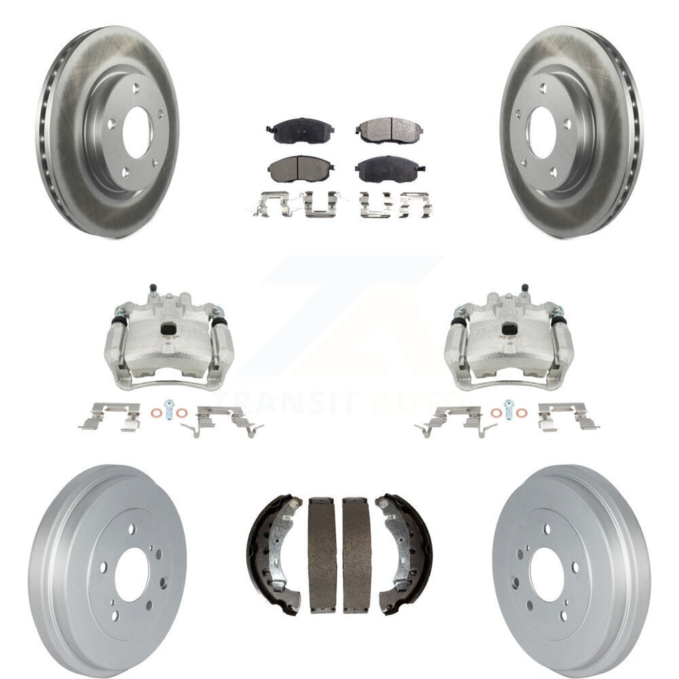 Front Rear Disc Brake Caliper Coated Rotors Drums Ceramic Pads Kit (8Pc) For Nissan Sentra KCG-100413T