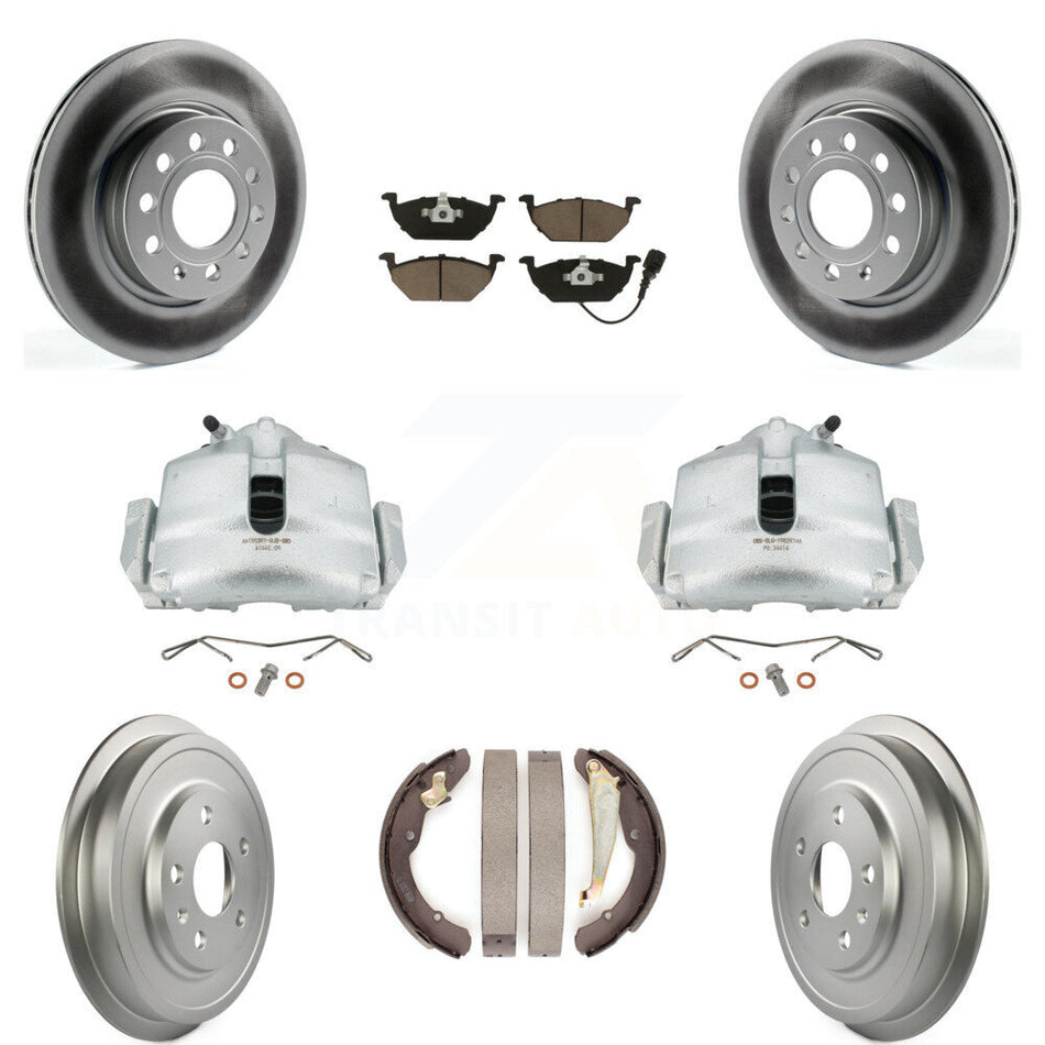 Front Rear Disc Brake Caliper Coated Rotors Drums Ceramic Pads Kit (8Pc) For Volkswagen Jetta With 280mm Diameter Rotor KCG-100414C