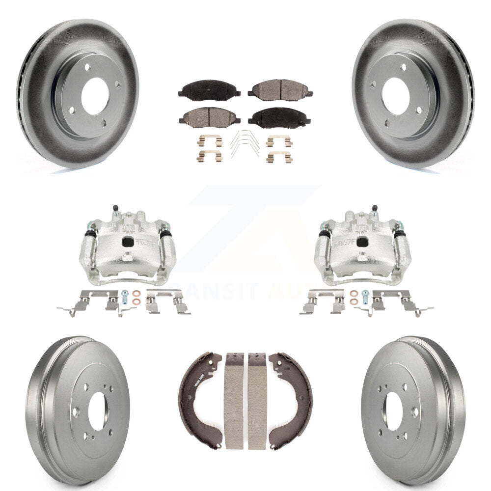 Front Rear Brake Caliper Coated Rotors Drum Semi-Metallic Pad Kit (8Pc) For Nissan Versa KCG-100414P