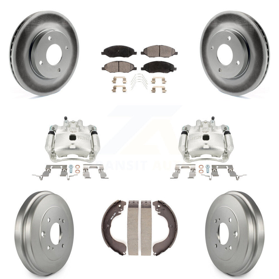 Front Rear Brake Caliper Coated Rotors Drum Semi-Metallic Pad Kit (8Pc) For Nissan Versa KCG-100414P