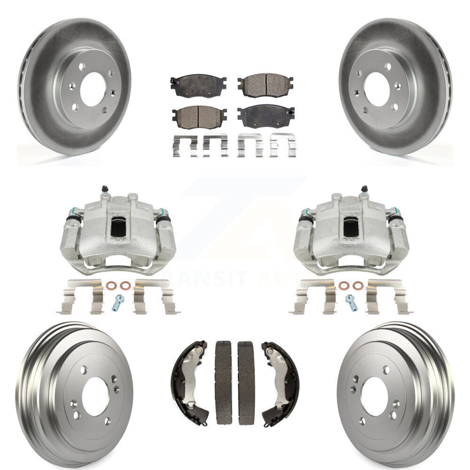 Front Rear Disc Brake Caliper Coated Rotors Drums Ceramic Pads Kit (8Pc) For Hyundai Accent Kia Rio Rio5 KCG-100414T by Transit Auto