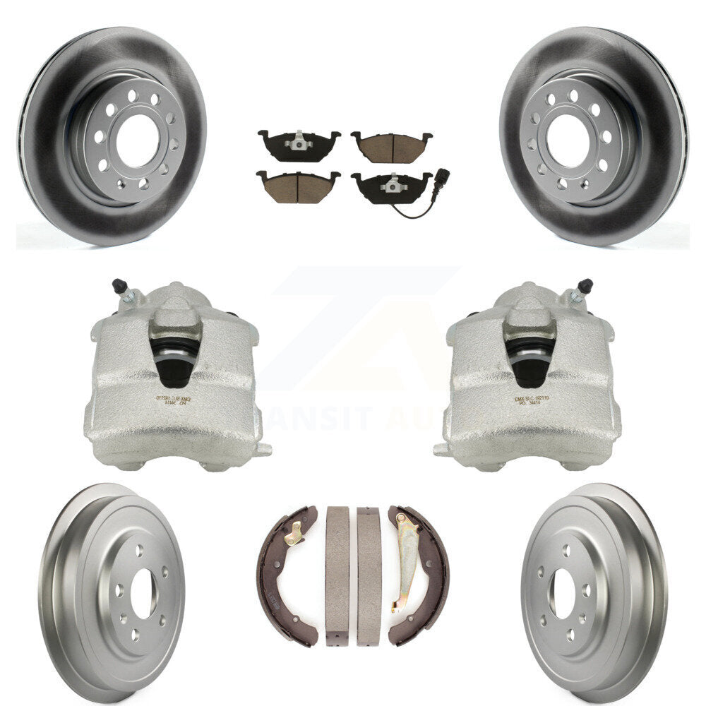 Front Rear Disc Brake Caliper Coated Rotors Drums Ceramic Pads Kit (8Pc) For Volkswagen Jetta With 280mm Diameter Rotor KCG-100415C by Transit Auto