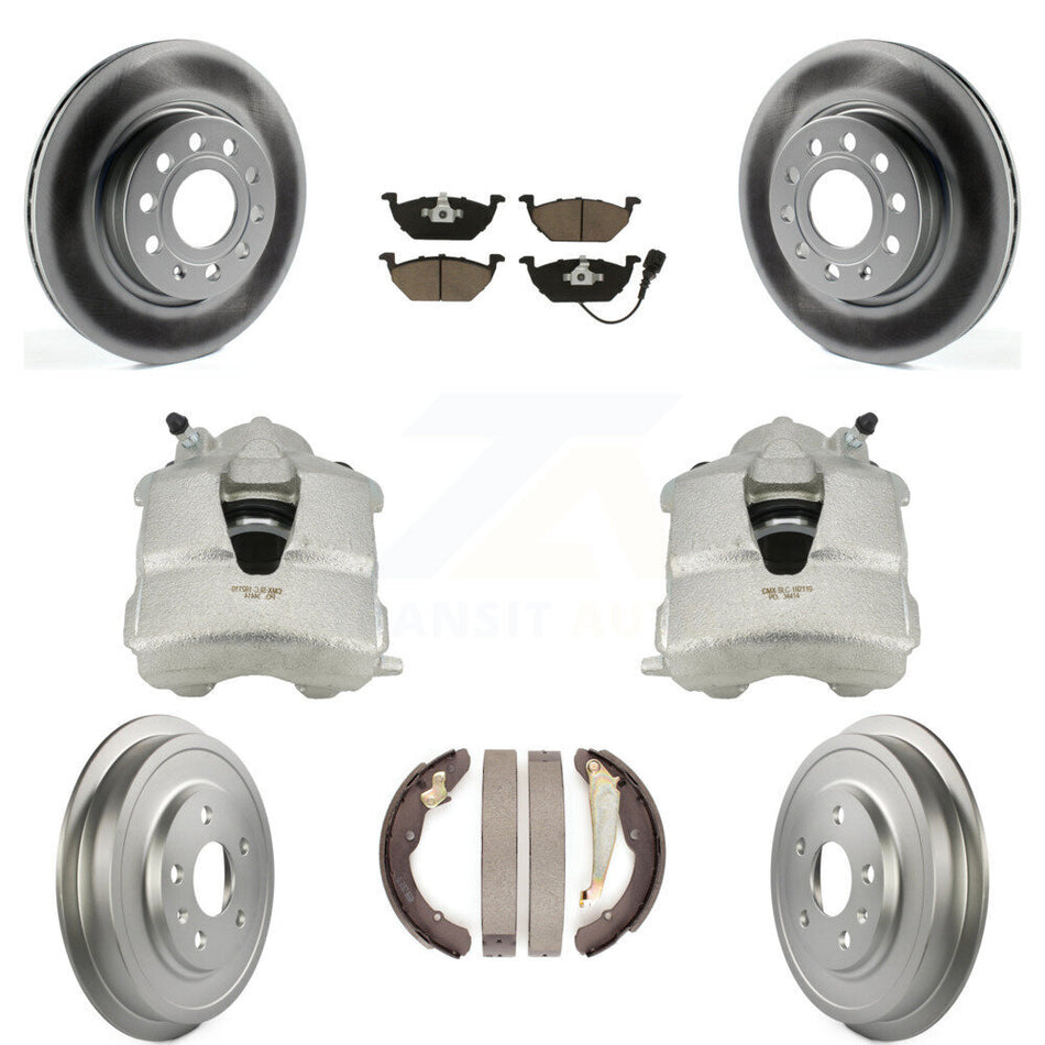 Front Rear Disc Brake Caliper Coated Rotors Drums Ceramic Pads Kit (8Pc) For Volkswagen Jetta With 280mm Diameter Rotor KCG-100415C