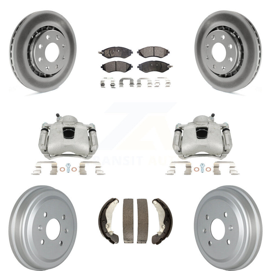 Front Rear Disc Brake Caliper Coated Rotors Drums Ceramic Pads Kit (8Pc) For Chevrolet Aveo Spark Aveo5 Pontiac G3 Suzuki Wave Wave5 Swift+ KCG-100415T