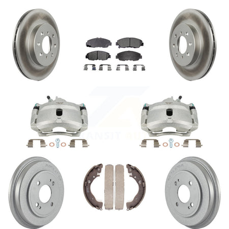 Front Rear Disc Brake Caliper Coated Rotors Drums Semi-Metallic Pads Kit (8Pc) For Honda Insight KCG-100416P by Transit Auto