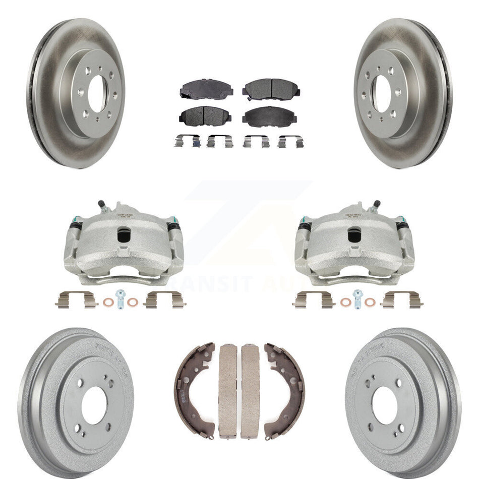 Front Rear Disc Brake Caliper Coated Rotors Drums Semi-Metallic Pads Kit (8Pc) For Honda Insight KCG-100416P