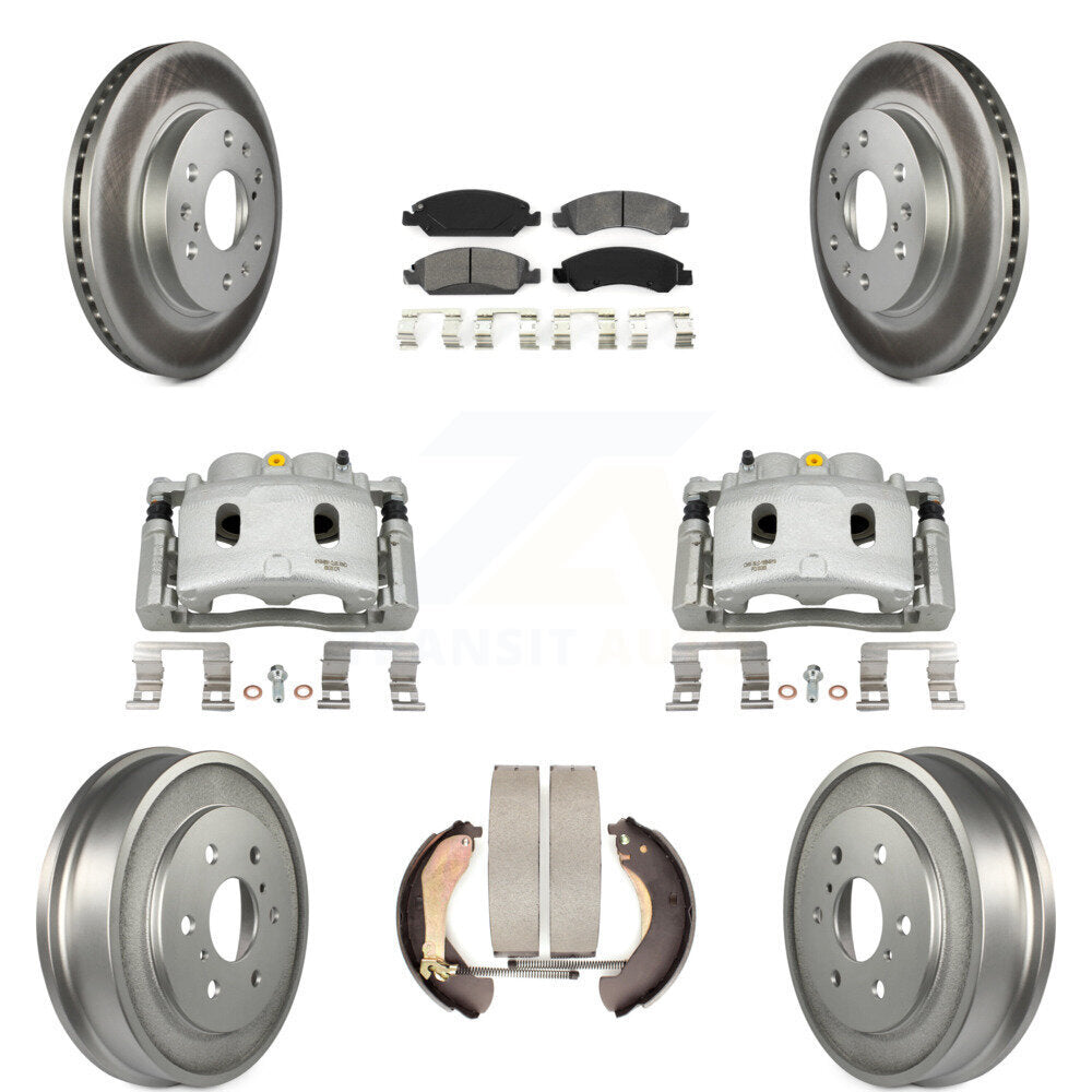 Front Rear Brake Caliper Coated Rotor Drum Semi-Metallic Pad Kit (8Pc) For Chevrolet GMC KCG-100416S