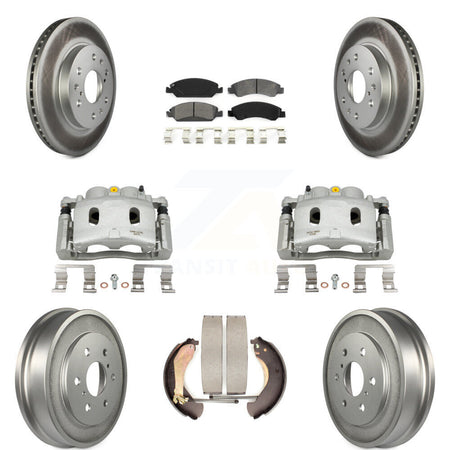 Front Rear Brake Caliper Coated Rotor Drum Semi-Metallic Pad Kit (8Pc) For Chevrolet GMC KCG-100416S