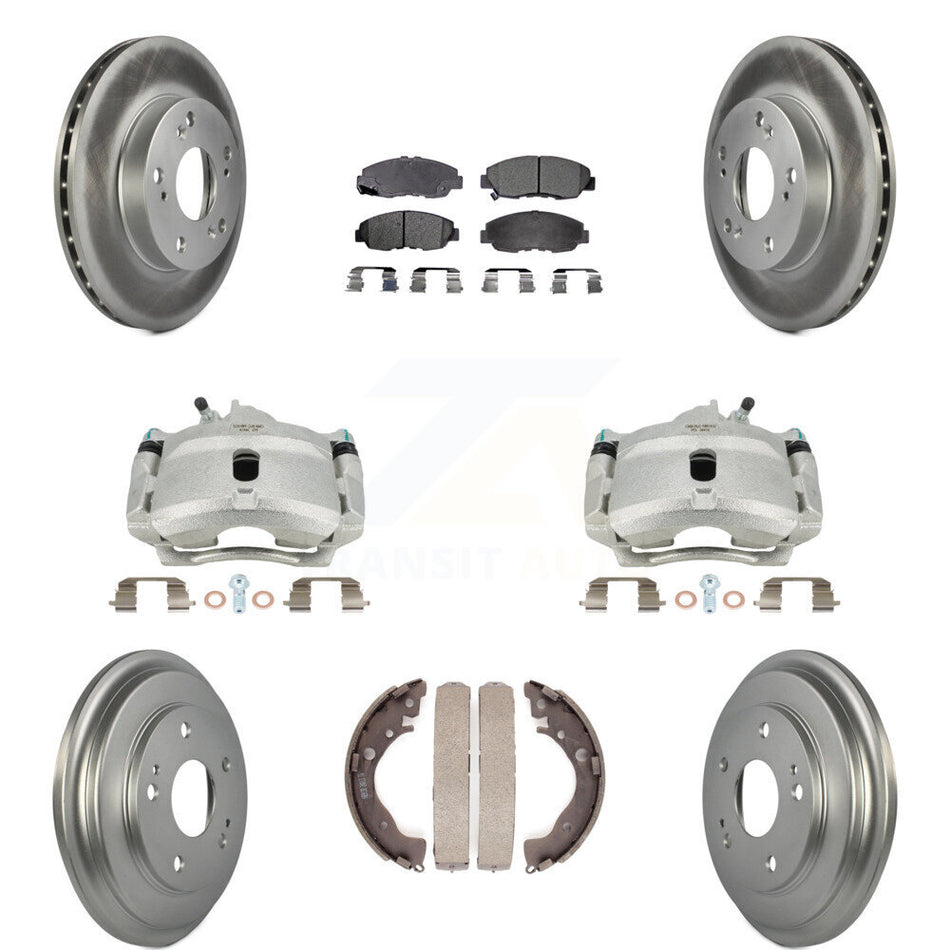 Front Rear Disc Brake Caliper Coated Rotors Drums Ceramic Pads Kit (8Pc) For Honda Civic KCG-100416T