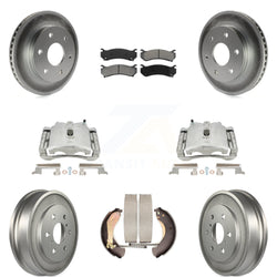 Front Rear Disc Brake Caliper Coated Rotors Drums Semi-Metallic Pads Kit (8Pc) For Chevrolet Silverado 1500 GMC Sierra Classic KCG-100417S
