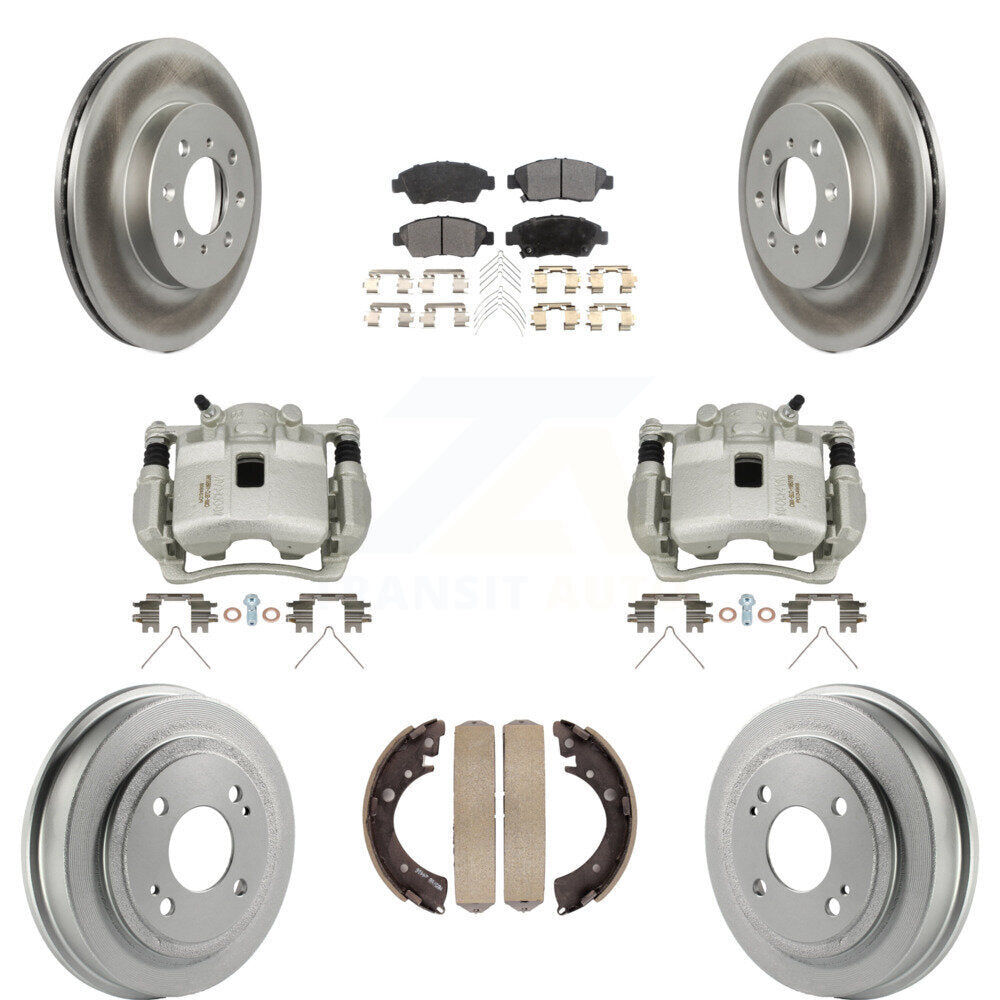 Front Rear Brake Caliper Coated Rotor Drum Ceramic Pad Kit (8Pc) For 2007-2008 Honda Fit KCG-100417T